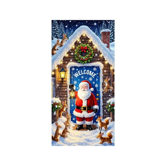 Christmas Front Door Cover Xmas Tree Door Cover Banner Merry Christmas Hanging Backdrop Decorations for Indoor Outdoor Winter Holiday Party, B