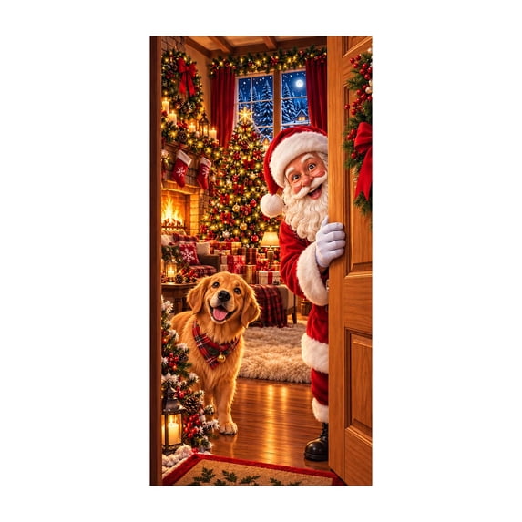 Christmas Front Door Cover with Elastic Edges, Festive Holiday Door Decorations for Front Door, Xmas Party Home Indoor Outdoor Decor