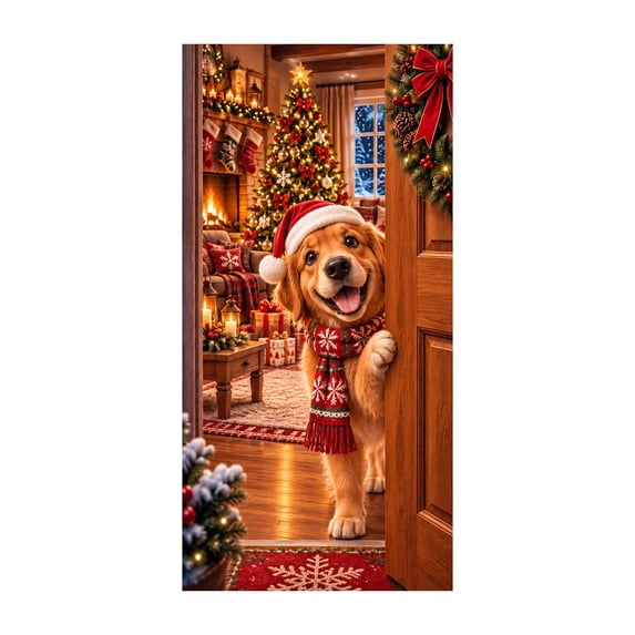Christmas Front Door Cover with Elastic Edges, Festive Holiday Door Decorations for Front Door, Xmas Party Home Indoor Outdoor Decor