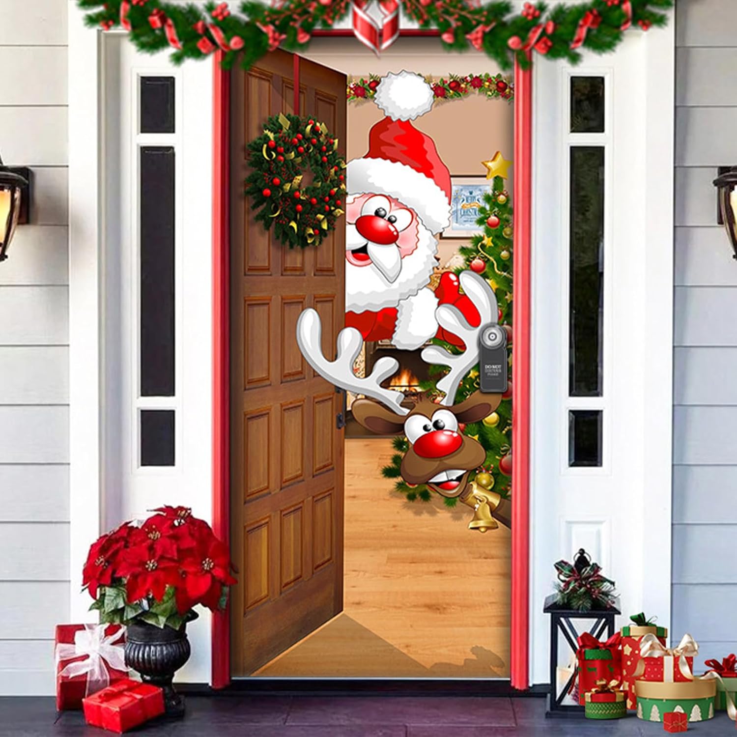 Christmas Front Door Decoration, Christmas Elastic Fabric Door Covers