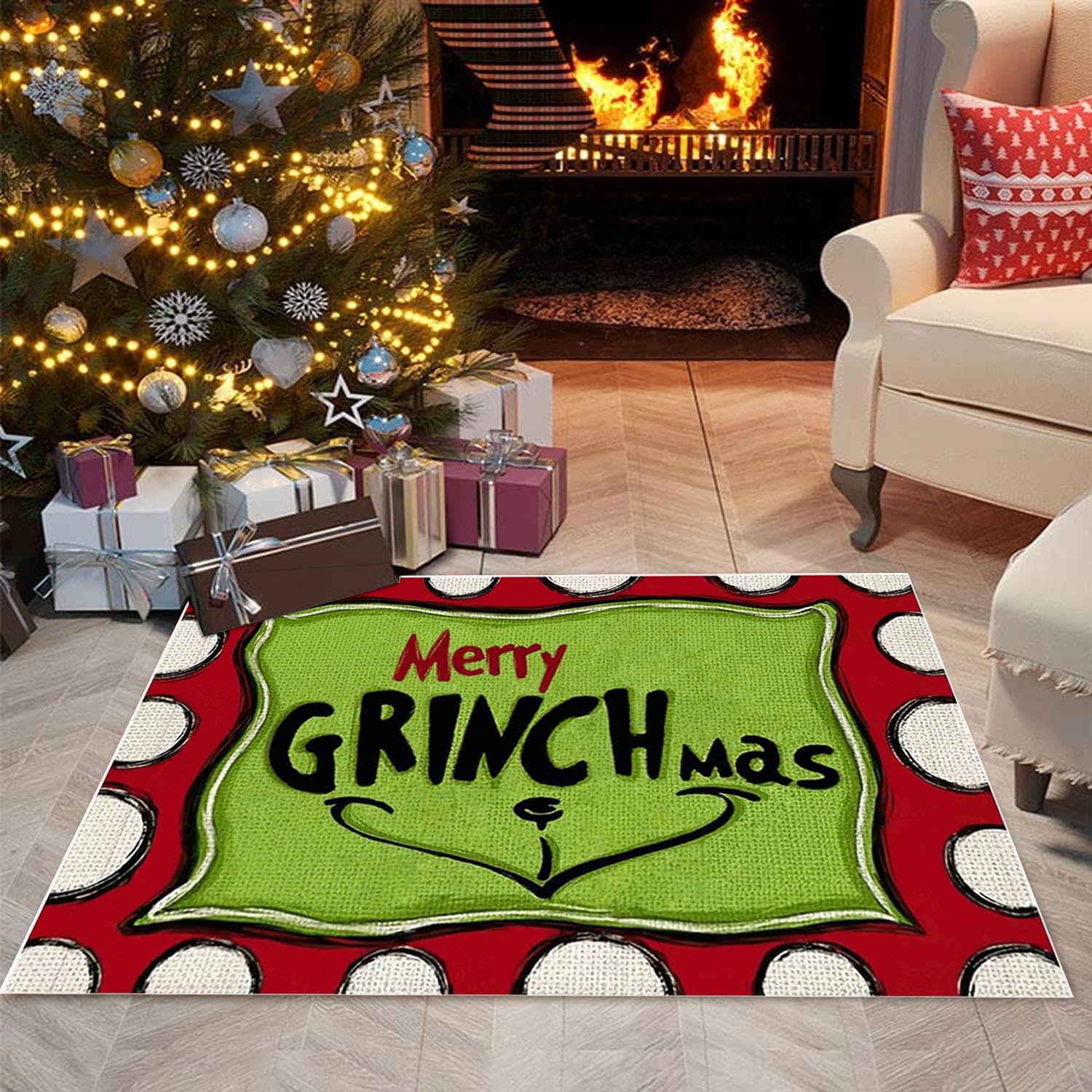 Christmas Front Door Mat 15'' x 24'' Non Slip Merry Christmas Doormat Washable Fun