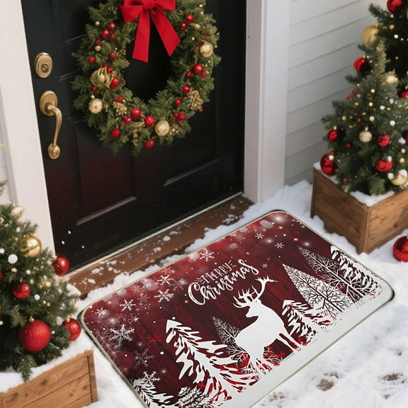 Christmas Front Door Rugs and Mats Vintage Winter Floor Mat Non Slip Washable Santa Claus Red Truck Doormat Christmas Kitchen Decor for Home Bath Office Party Holiday Decor