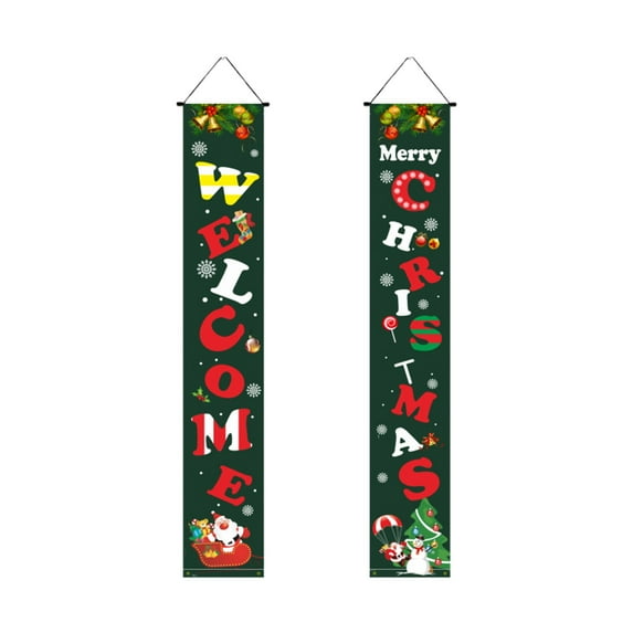 Christmas Front Door Welcome Banner Outdoor Wall Hanging Banner Flag Vintage Merry Christmas Sign Home Garden Party Decor