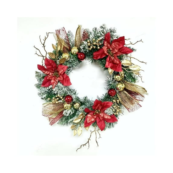 Christmas Front Door Wreath – 18" Artificial Holiday Decoration with Red Berries & Pine Cones, for Wall, Window, Indoor Outdoor Holiday Home Party Décor