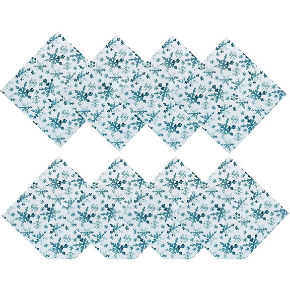 Christmas Frozen Blue Holiday Snowflakes Set Of 8 Cotton Fabric Dining Napkins