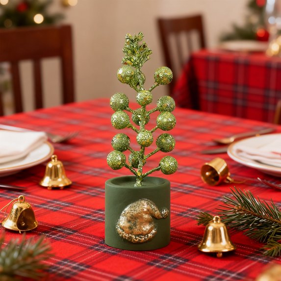 Christmas Fruit Branch Ornament Gold Plastic Tabletop Decor for Shelf Desk Miniature Festive Centerpiece(Green)