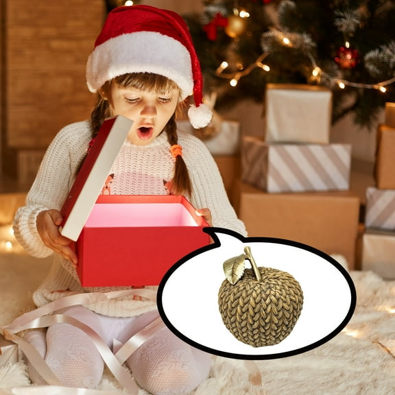 Christmas Fruit Ornament – Gold Resin Apple-Shaped Holiday Decoration for Table, Shelf, Mantel – Simulation Rattan Style Desktop Decor for Home, Office, or Party Display