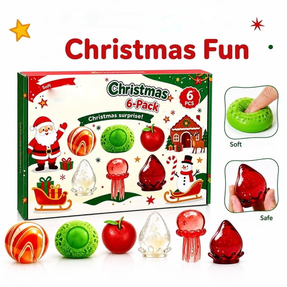 Christmas Fruit Squishy, 2026 Squishy Fruit Advent Countdown Calendar, 6 PCS Random Surprise Squishies Toys, Stress Relief Sensory Fidget Toy for Anxiety Relief Hand Relax, Birthday Gifts