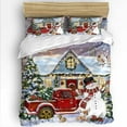 thumbnail image 1 of Christmas Full Size Comforter Set, Xmas Snowman Truck Bird Pine Tree House Snow Scene Soft Bedding for All Seasons, 4 Pcs Bed Set with 1Comforter (86"x86") ,1 Sheet(80"x116"), 2 Pillowcases (19"x29"), 1 of 7