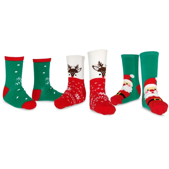 Christmas Fun Novelty Socks for Little Kids Girls Boys Toddlers Cotton Crew Socks 3-Pair (3-5 Years, Santa-Deer-Snowflake)