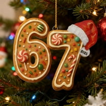 Christmas Funny 67 Shaped Holiday Decoration, Acrylic Number 67 Shaped Christmas Tree Decoration Hanging Sign, Gift for Friends Kids, Home Party Holiday Decor