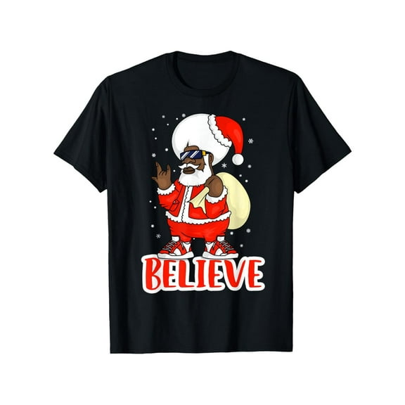 Christmas Funny Black Letter Santa Graphic Tee T Shirt Top Short Sleeve Round Neck Comfortable Black S-5XL