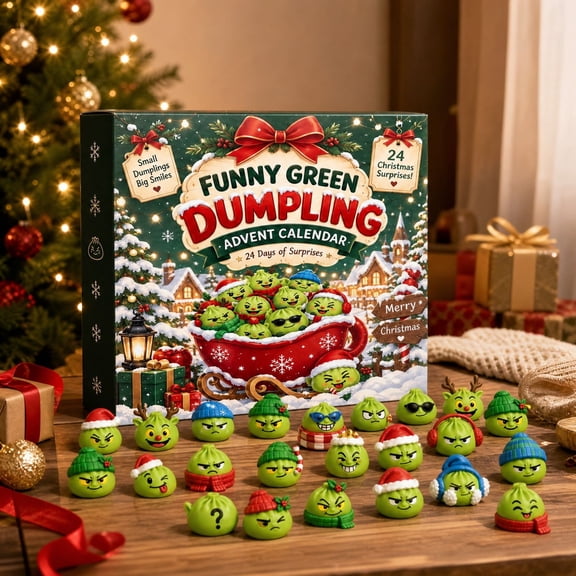 Christmas Funny Green Monster Dumpling Advent Calendar 2026, 24 Days Holiday Countdown Blind Box Squishy Toys, Xmas Gifts Kids Teens, 24 Count
