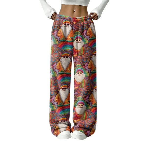 Christmas Funny Pajamas for Women Holiday Flannel Christmas Santa Claus Graphic Pajama Pants Casual Wide Leg Soft Pj Bottoms Fall Fuzzy Fleece Comfy Sleep Loungewear Pants Orange 3XL
