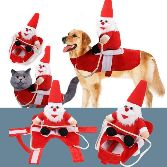 Christmas Funny Pet Dog Cat Transformation Outfit Santa Horseback Riding Clothing Holiday Pet Apparel Festival Animal Wear Party