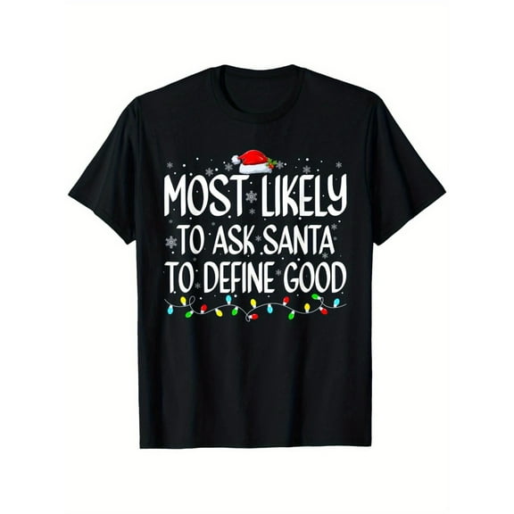 Christmas Funny Santa Definition Graphic Tee T Shirt Top Short Sleeve Round Neck Black S-5XL
