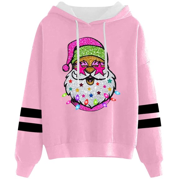Christmas Funny Santa Hoodies for Women 2025 Long Sleeve Holiday Hooded Sweatshirt Pullover Tops