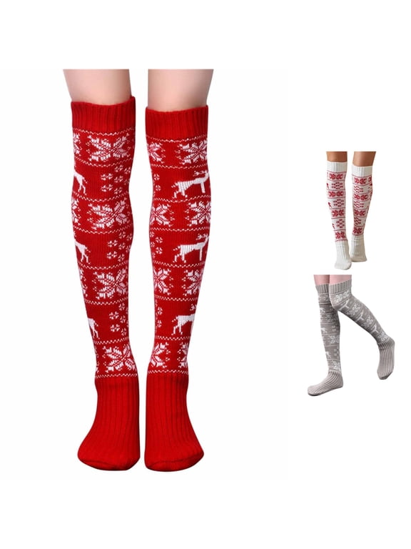 Christmas Funny Socks Women's Knitted Over Knee Stockings for Autumn and WinterComfortable Woolen Knee-High Socks for Cozy Seasonal Wear