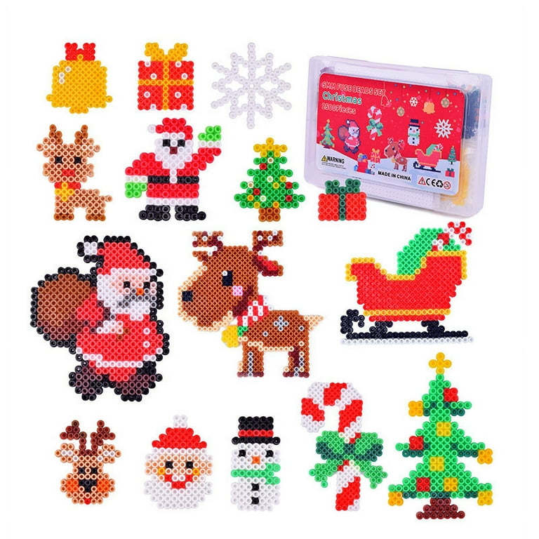 Christmas Fuse Beads Kit - 2500Pcs+ 13 Colors Crafting Melting Beads Set  for Kids, 15 Styles Christmas Patterns 1Pcs 5mm Iron Beads Pegboards for  DIY Craft Making 