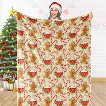 Christmas Fuzzy Blanket Gingerbread Man Candy Cane Throw Blanket Xmas Winter Soft Cozy Flannel Blanket for Home Bed Sofa Couch Chair, 50 x 60 Inch