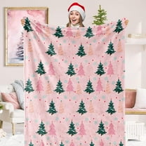 Christmas Fuzzy Blanket Pink Green Xmas Tree Soft Throw Blanket for Winter Home Chair Sofa Couch Bed