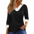thumbnail image 1 of Christmas Fuzzy Fleece Pullover Tops, V Neck Long Sleeve Sweater Tops, Fall Trendy Blouses, 1 of 7