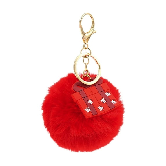 Christmas Fuzzy Pom Keychain 3.1 Inch, Cute Plush Ball Keyring with Lobster Clasp for Car Keys, Handbag, Backpack, Purse Accessories