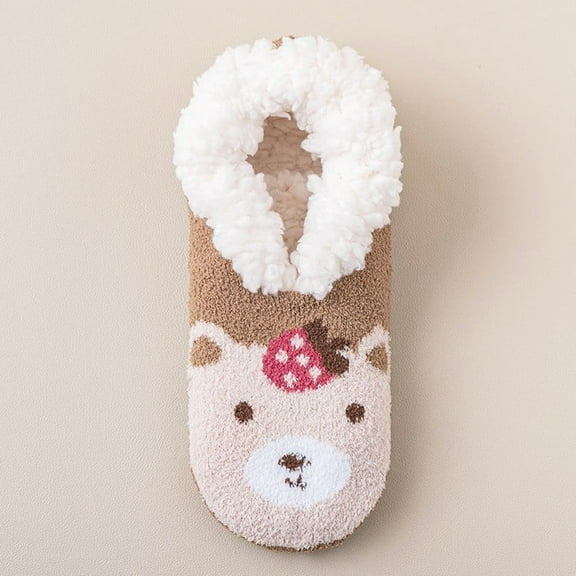 Christmas Fuzzy Slipper for Women Non Slip Warm Animal Slipper Socks with Grippers Cozy Sherpa for Winter Indoor
