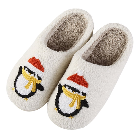 Christmas Fuzzy Slippers for Women Men Funny Print Matching House Shoes Furry Lined Winter Warm Anti-Slip Bedroom Slides White 8.5
