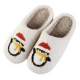 thumbnail image 1 of Christmas Fuzzy Slippers for Women Men Funny Print Matching House Shoes Furry Lined Winter Warm Anti-Slip Bedroom Slides White 9.5, 1 of 5