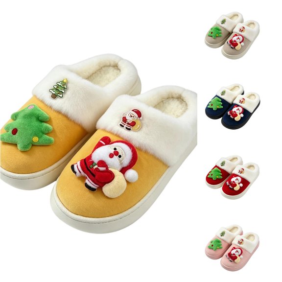 Christmas Fuzzy Slippers for Women Men, Winter Warm House Slippers Indoor Anti- Soft Sole, Cozy Fuzzy Home Shoes for Holiday
