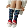 thumbnail image 1 of Christmas Fuzzy Socks For Women Xmas Print Thermal Cozy Socks With Grippers Mid Tubethick Velvet Home Sleep Socks Winter Carpet Socks,Dark Blue, 1 of 3