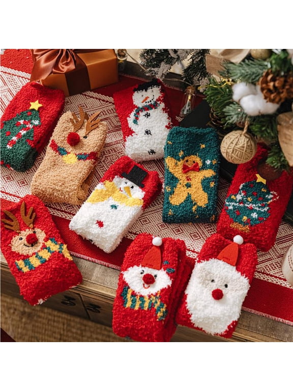 Christmas Fuzzy Socks Slipper Ankle Socks Fuzzy Fluffy -Winter Warm Soft Cozy Fleece Plush Thick Funny Stocking Crew Sock Women Girls