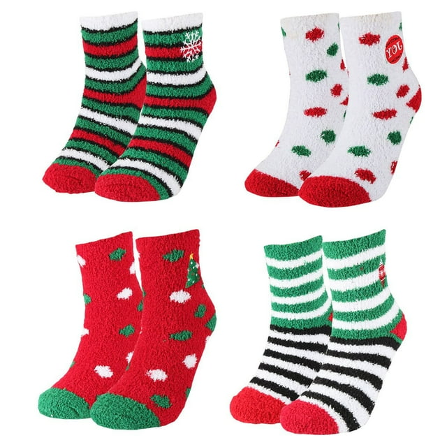 Christmas Fuzzy Socks Slippers Xmas Warm Fluffy Cozy Stockings Gifts
