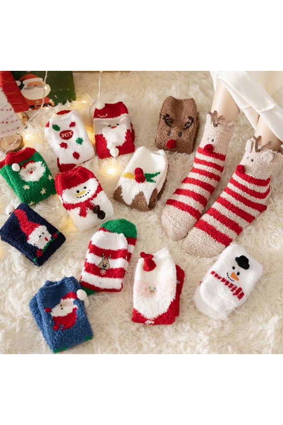 Dalrosia Christmas Fuzzy Socks with Clear Ball Fluffy Christmas Cozy Slipper Cabin Soft Winter Warm Fleece Socks for Women Teen Girls