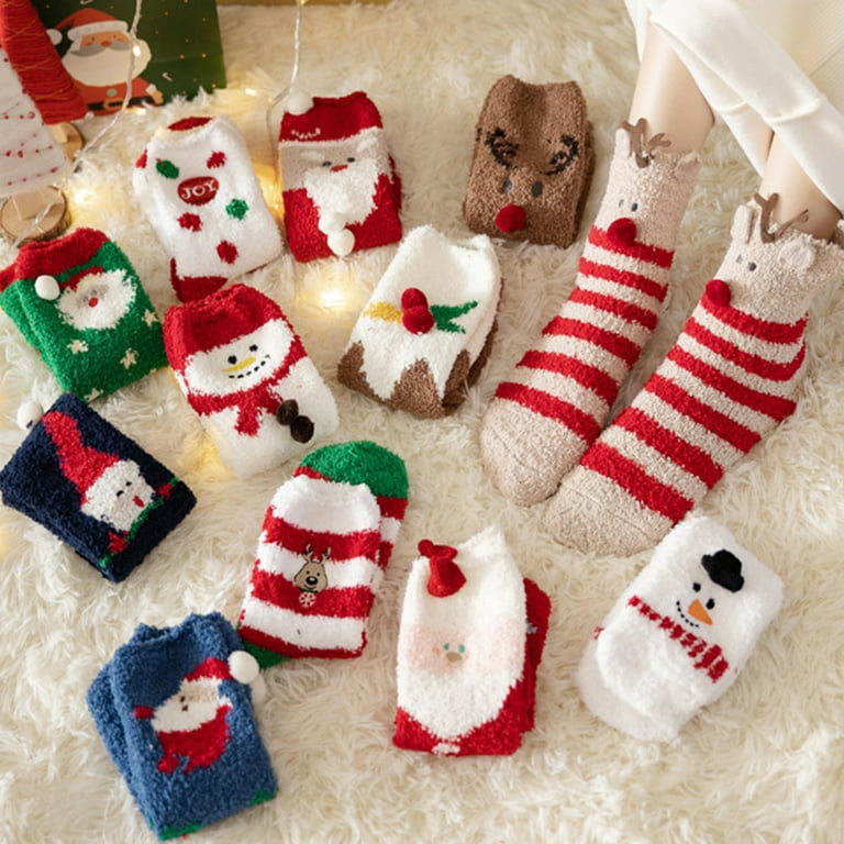 Christmas Fuzzy Socks with Clear Ball Fluffy Christmas Cozy Slipper Cabin  Soft Winter Warm Fleece Socks for Women Teen Girls