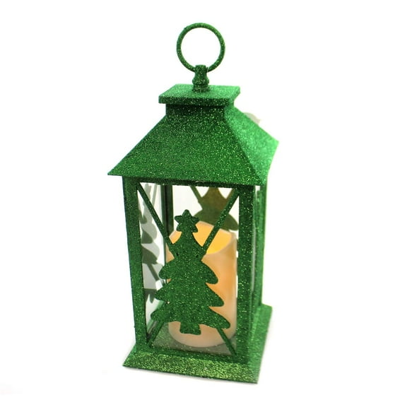 Christmas Glitter Green Tree Lantern Metal Lighted 6002885