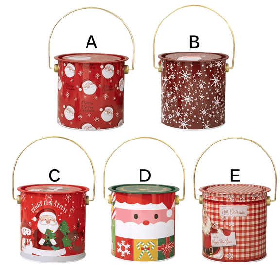 1 Pack Christmas Galvanized Metal Bucket with Handle,8 Inch Santa Decorative Home Kitchen Candy Cookies Jar with Airtight Lid, Multi-Purpose Container for Christmas Decorations Holiday Party Supplies