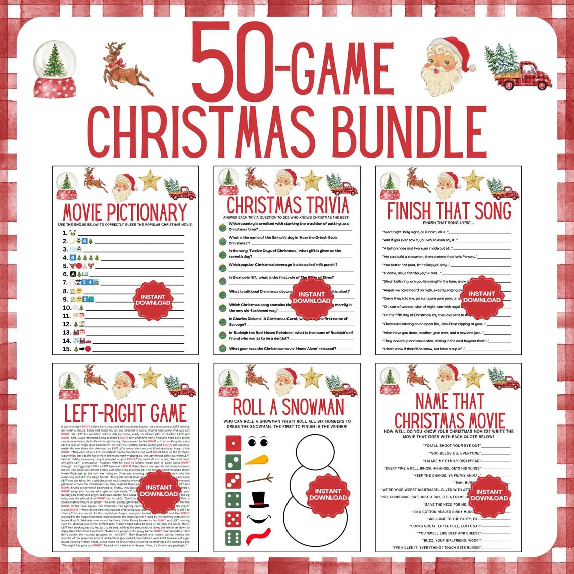 Christmas Game Bundle 50 Holiday Party Games Printable Christmas Games ...