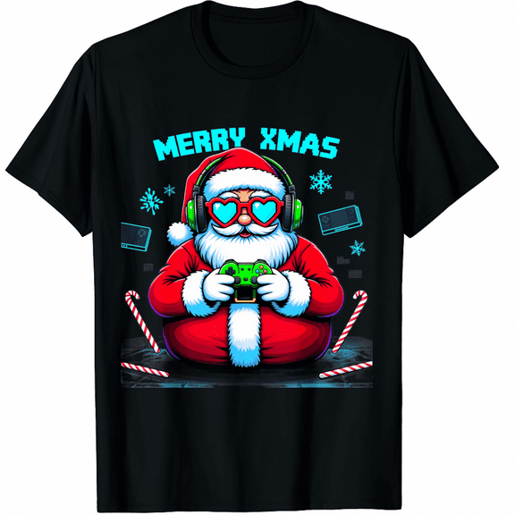 Christmas Gamer Video Game Santa Xmas T-Shirt for Adults Men and Women
