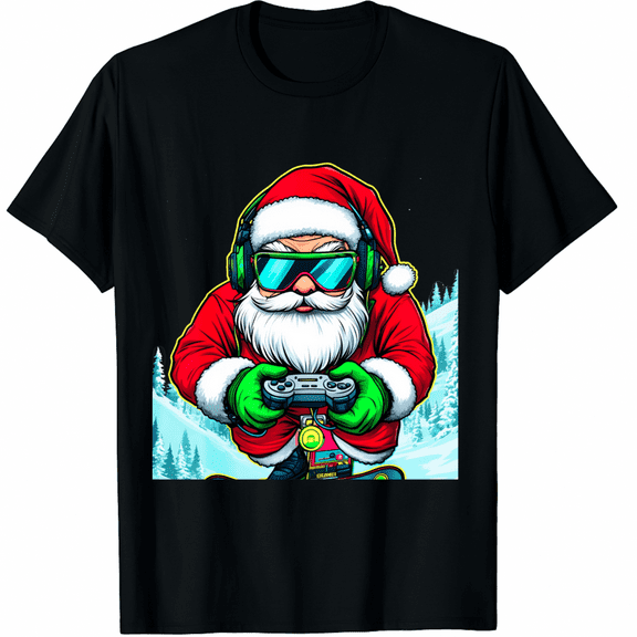 Christmas Gamer Video Game Santa Xmas T-Shirt for Adults Men and Women