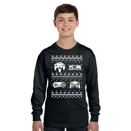 Christmas Gamer Xmas Long Sleeve Shirts for Kids - Youth XS S M L XL - Merry Christmas Holiday Funny Xmas Tee for Boys for Girls