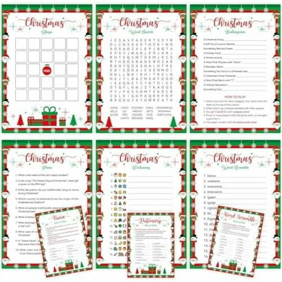 Christmas Games for Family Party Supplies, Christmas Activities Word Search Scramble Bingo Trivia Pictionary Categories and Answer Keys for Family$$Home Decor, Kitchen, & Other
