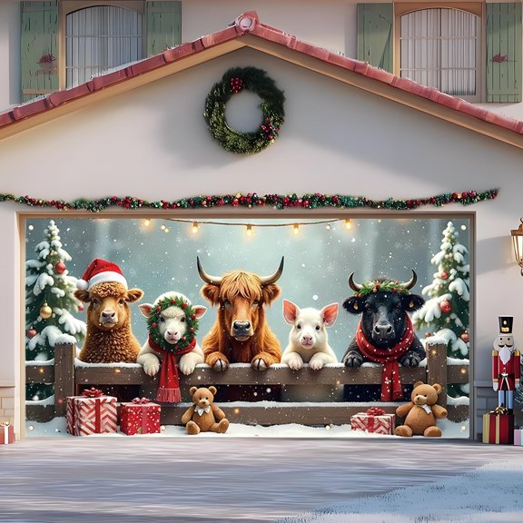 Christmas Garage Background Cloth Christmas Garage Door Decoration for Garage Photography and Party Decor, Wrinkle-Resistant Backdrop for Holiday Scenes and Festive Events,708"×157"(L)