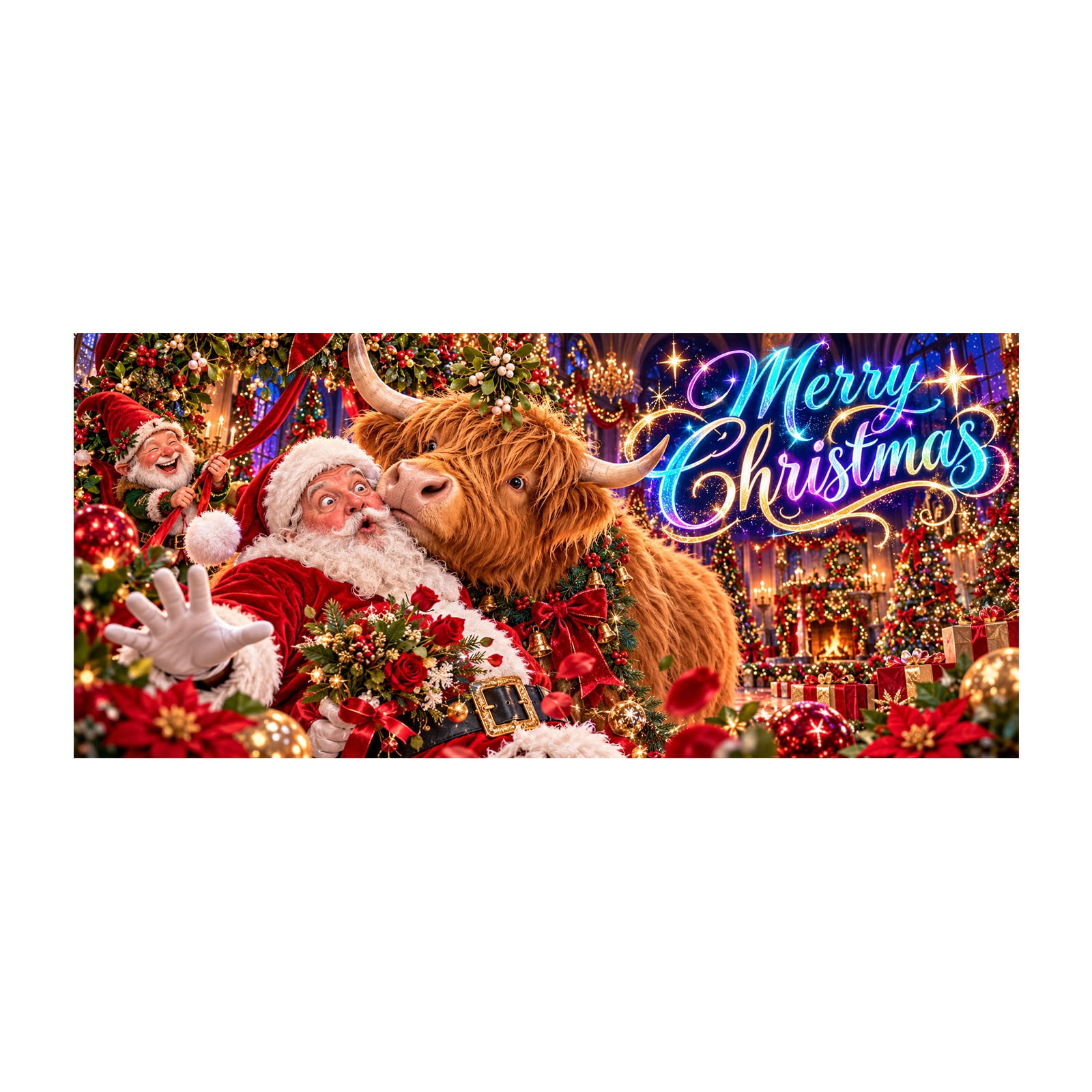 Christmas Garage Banner Printed With Fluorescent Ink Cow Santa Garage ...