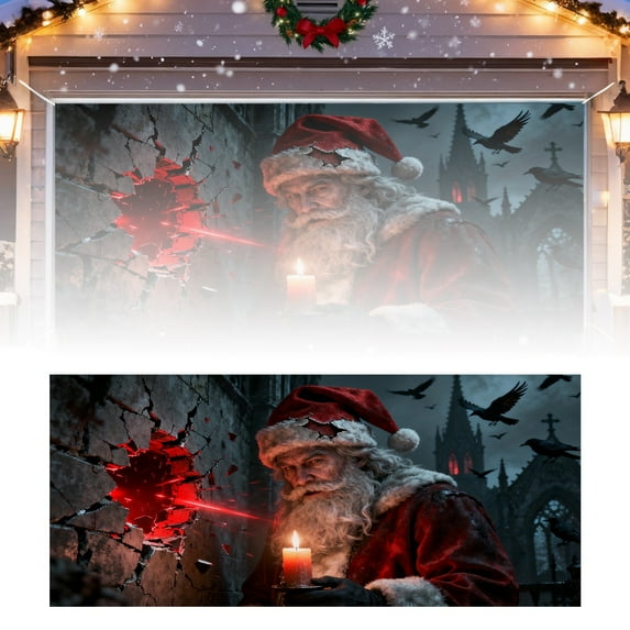 Christmas Garage Door Banner 16x7ft Large, Outdoor Holiday Decor with Grommets for 2 Car Garage, Fence, Porch and Church Events