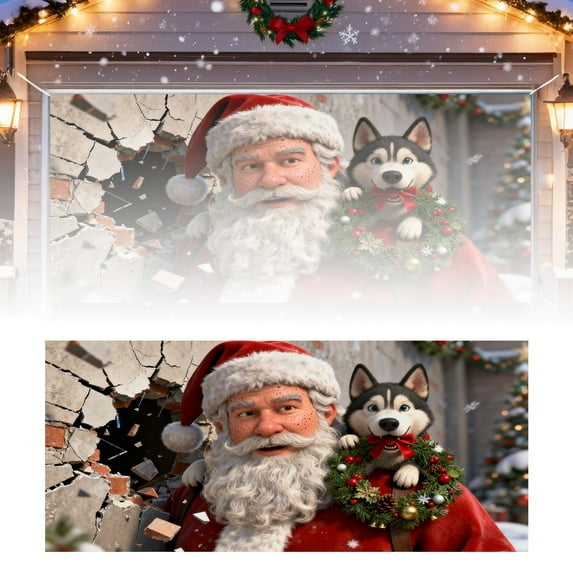 Christmas Garage Door Banner 16x7ft Large, Outdoor Holiday Decor with Grommets for 2 Car Garage, Fence, Porch and Events