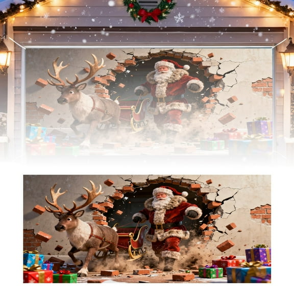 Christmas Garage Door Banner 16x7ft Large, Outdoor Holiday Decor with Grommets for 2 Car Garage, Fence, Porch and Church Events