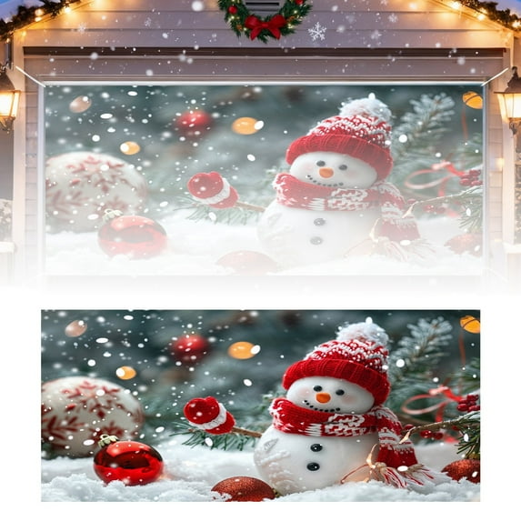 Christmas Garage Door Banner 16x7ft Large, Outdoor Holiday Decor with Grommets for 2 Car Garage, Fence, Porch and Church Events