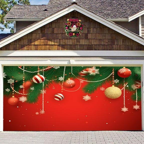 Christmas Garage Door Banner, 71 x 157in Merry Christmas Garage Cover Large Xmas Party Background Decoration for Photography, Holiday Photo Booth Props Outdoor Hanging Decor for Winter Supply